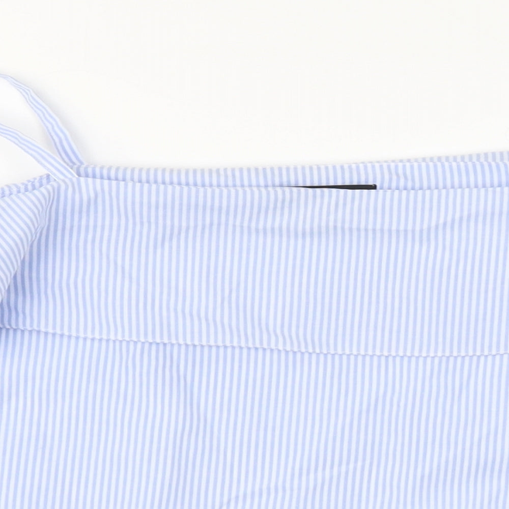 Topshop Womens Blue Striped Cotton Cropped Blouse Size 4 Square Neck