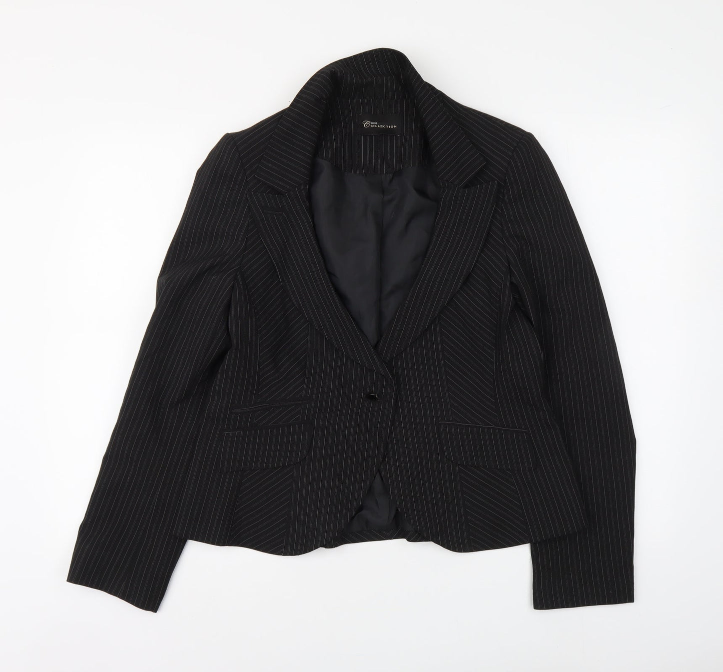 Evie Womens Black Striped Polyester Jacket Suit Jacket Size 16
