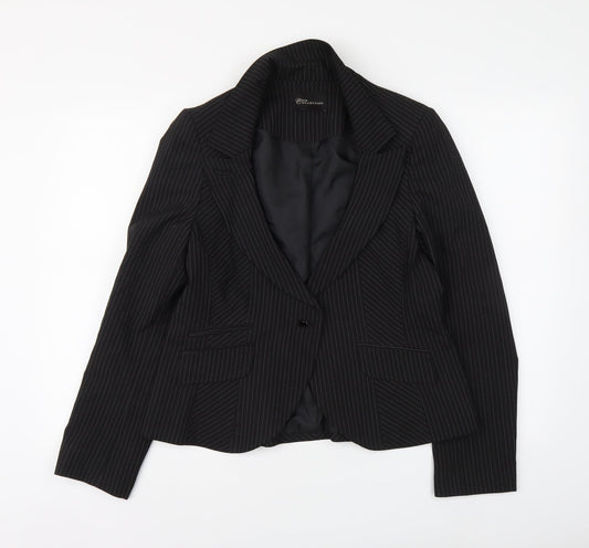 Evie Womens Black Striped Polyester Jacket Suit Jacket Size 16