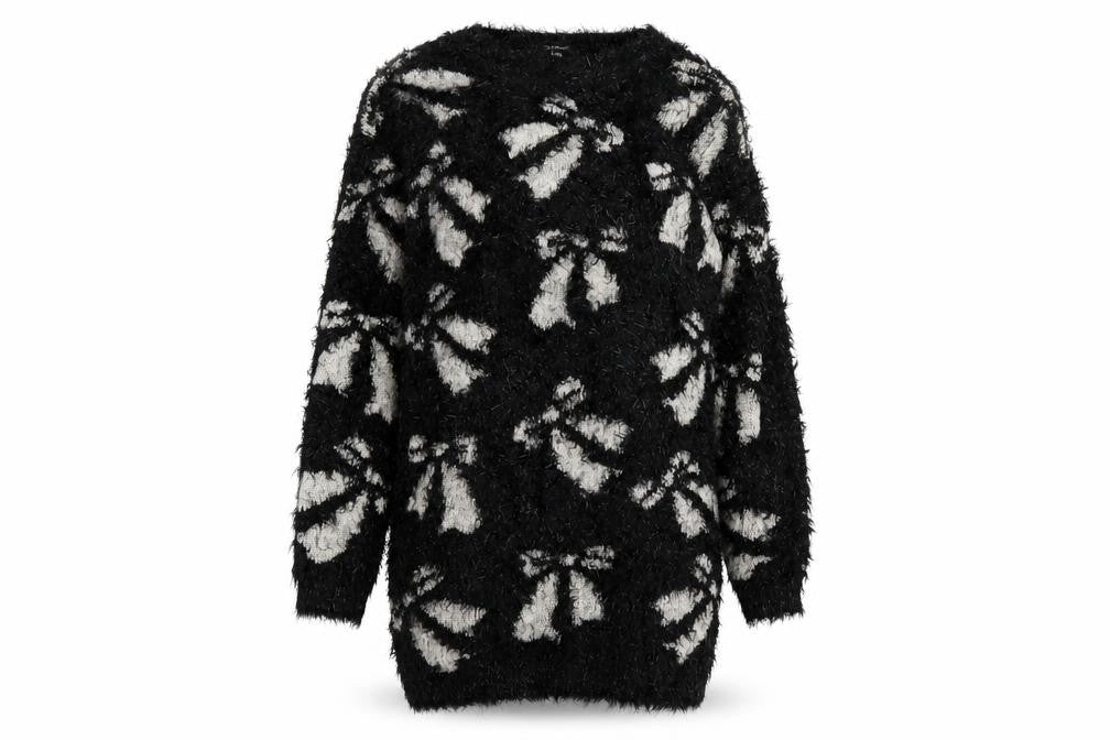 Jumpo Womens Black Round Neck Geometric Acrylic Pullover Jumper Size S