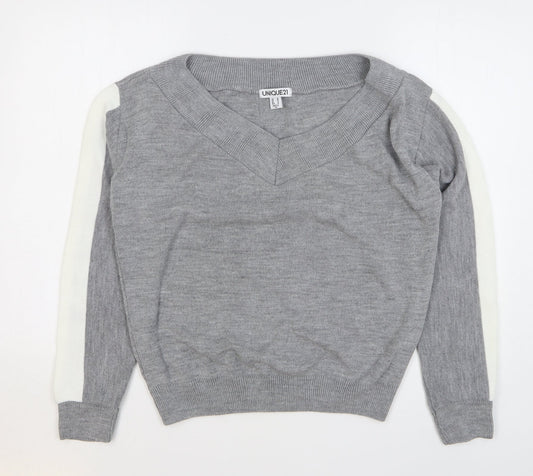 Unique 21 Womens Grey Acrylic Pullover Sweatshirt Size 10 Pullover