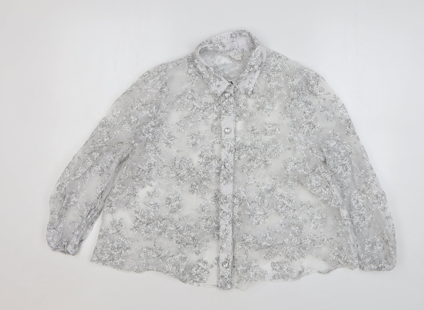 River Island Womens White Floral Polyester Basic Button-Up Size 10 Collared