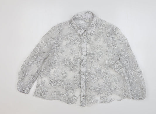 River Island Womens White Floral Polyester Basic Button-Up Size 10 Collared