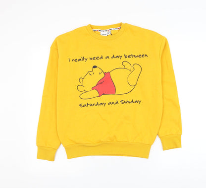 Preloved Primark Womens Yellow Cotton Pullover Sweatshirt Size 4 Pullover - Winnie The Pooh - Front