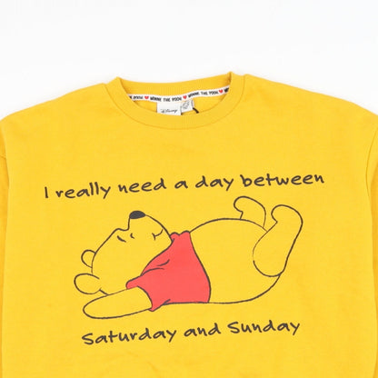 Preloved Primark Womens Yellow Cotton Pullover Sweatshirt Size 4 Pullover - Winnie The Pooh - Detail