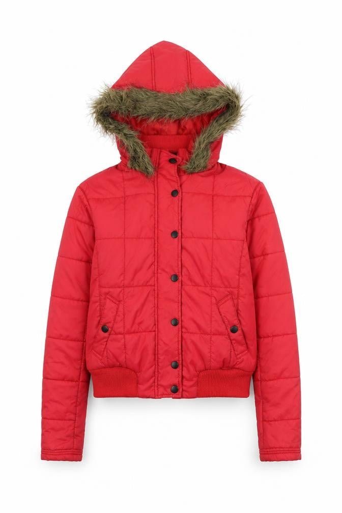 South Womens Red Quilted Coat Size 8 Zip