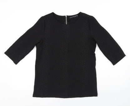Atmosphere Womens Black Animal Print Polyester Basic Blouse Size 8 Round Neck
