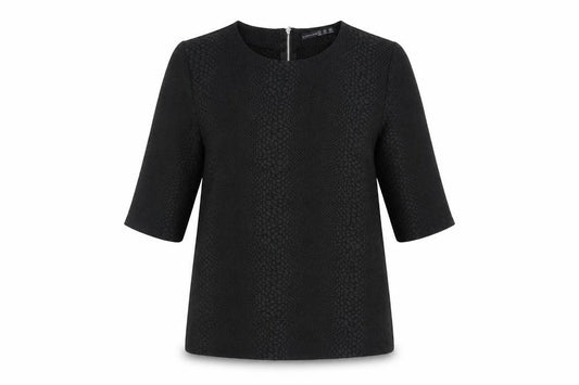 Atmosphere Womens Black Animal Print Polyester Basic Blouse Size 8 Round Neck