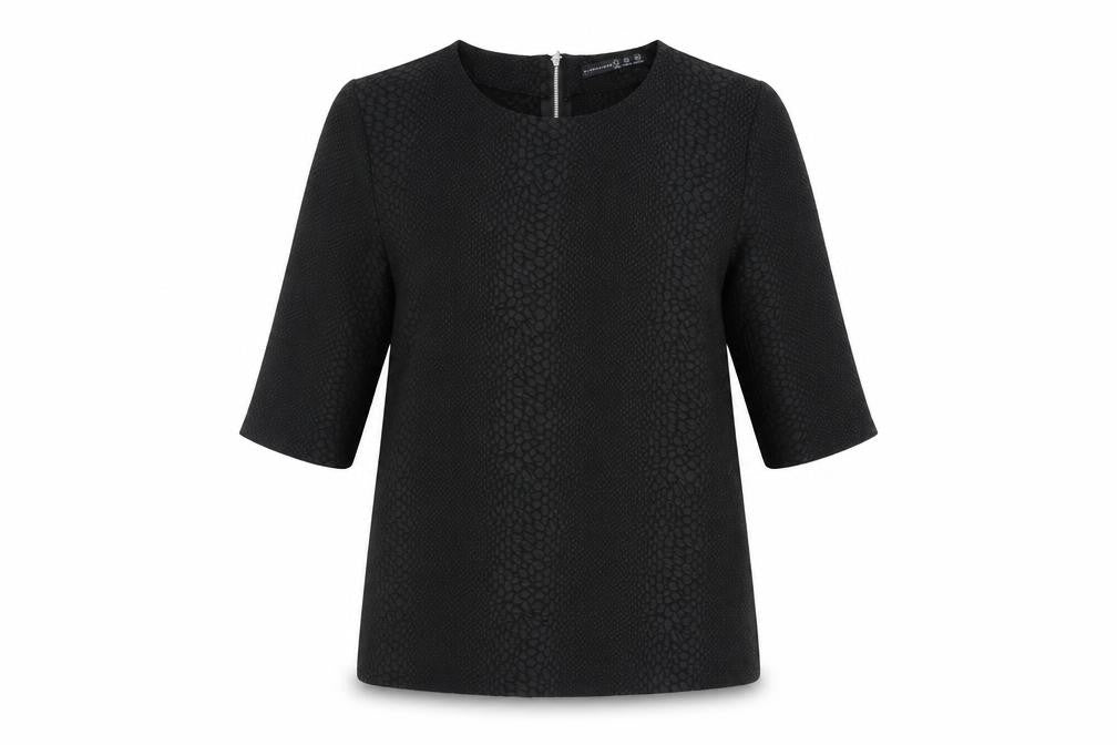 Atmosphere Womens Black Animal Print Polyester Basic Blouse Size 8 Round Neck