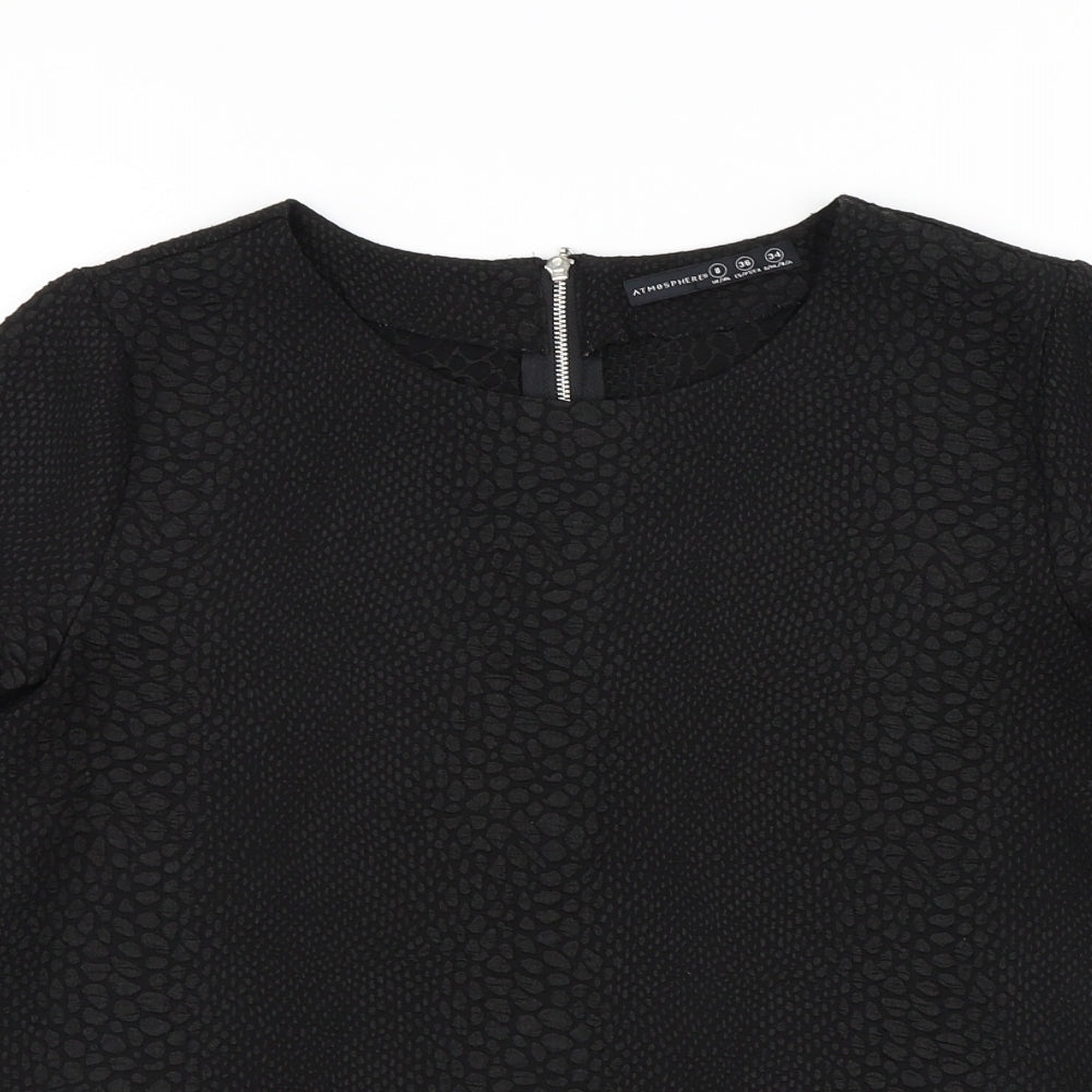 Atmosphere Womens Black Animal Print Polyester Basic Blouse Size 8 Round Neck