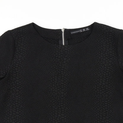 Atmosphere Womens Black Animal Print Polyester Basic Blouse Size 8 Round Neck