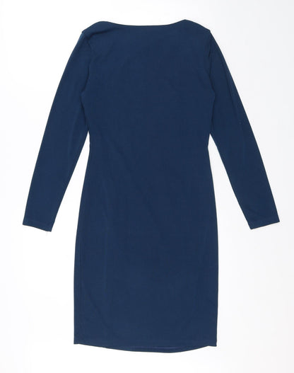 Casting Womens Blue Polyester A-Line Size 10 V-Neck