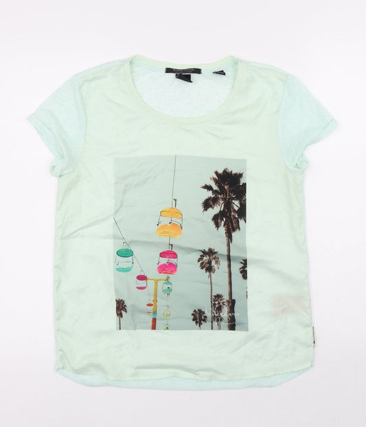 Maison Scotch Womens Multicoloured Striped Polyester Basic T-Shirt Size 4 Round Neck - Palm Trees