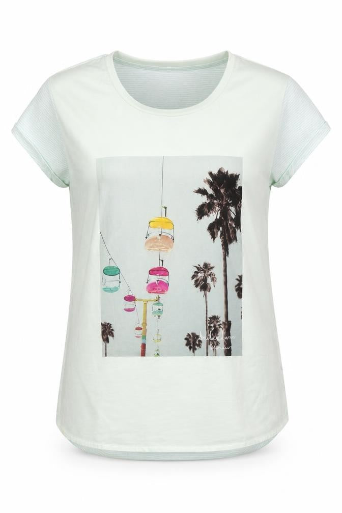 Maison Scotch Womens Multicoloured Striped Polyester Basic T-Shirt Size 4 Round Neck - Palm Trees