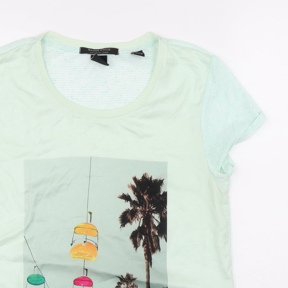 Maison Scotch Womens Multicoloured Striped Polyester Basic T-Shirt Size 4 Round Neck - Palm Trees