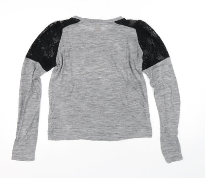Zara Womens Grey Polyester Basic T-Shirt Size S Round Neck