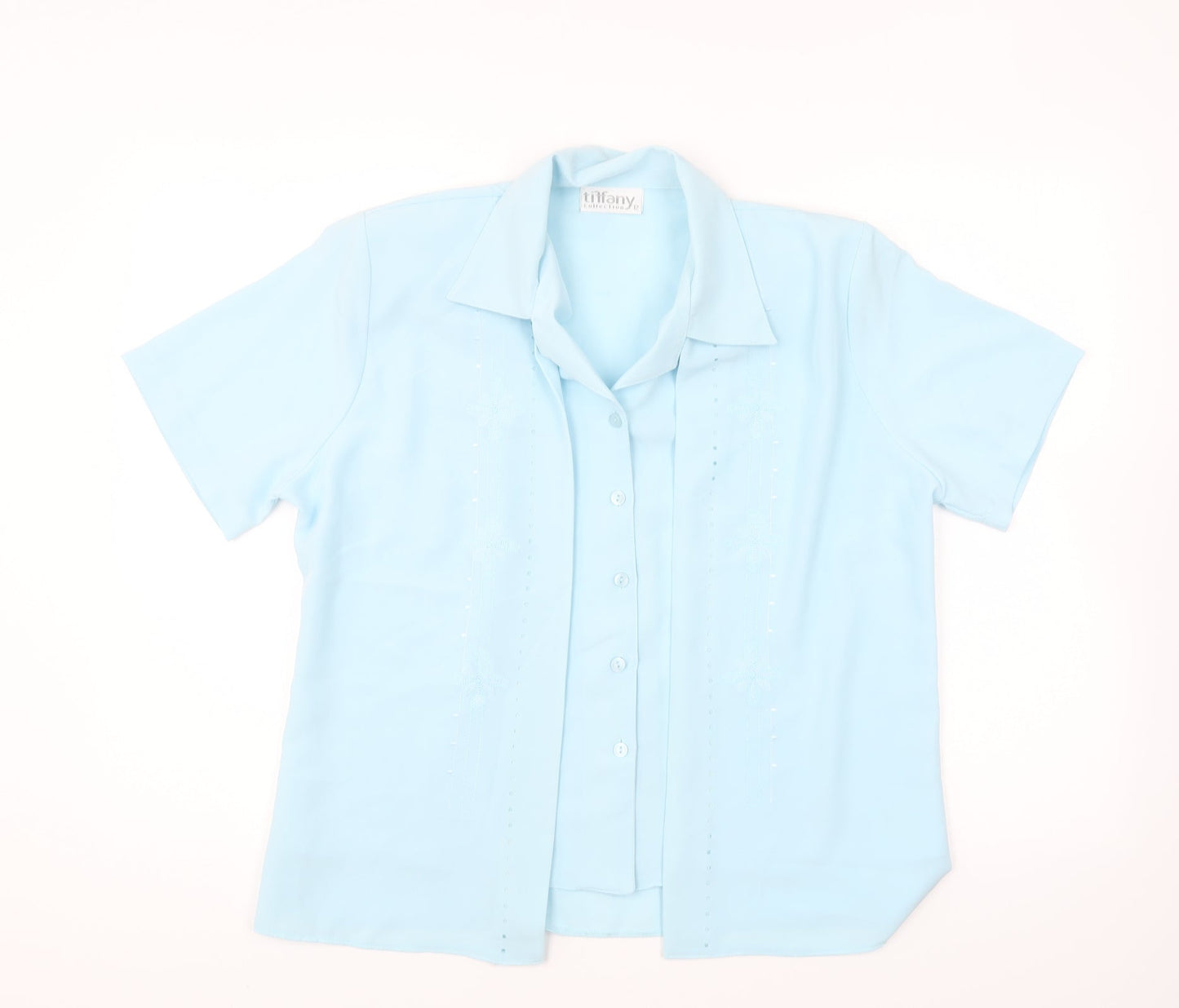 Tiffany Womens Blue Polyester Basic Button-Up Size 12 Collared