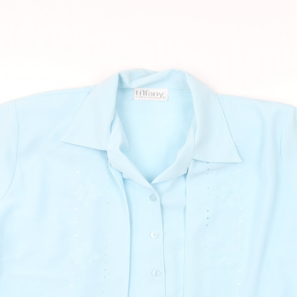 Tiffany Womens Blue Polyester Basic Button-Up Size 12 Collared
