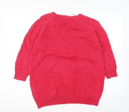 Next Womens Pink V-Neck Cotton Pullover Jumper Size L