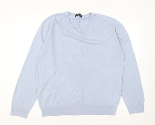 Marks and Spencer Mens Blue V-Neck Acrylic Pullover Jumper Size L