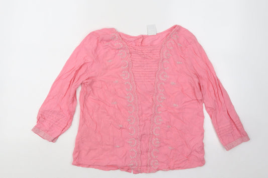 VERO MODA Womens Pink Geometric Viscose Basic Button-Up Size XS Round Neck