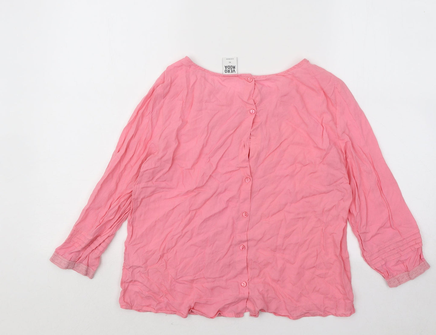 VERO MODA Womens Pink Geometric Viscose Basic Button-Up Size XS Round Neck