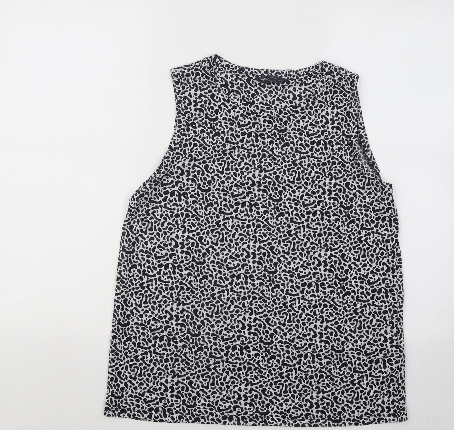 Marks and Spencer Womens Black Animal Print Polyester Basic Tank Size 10 Round Neck