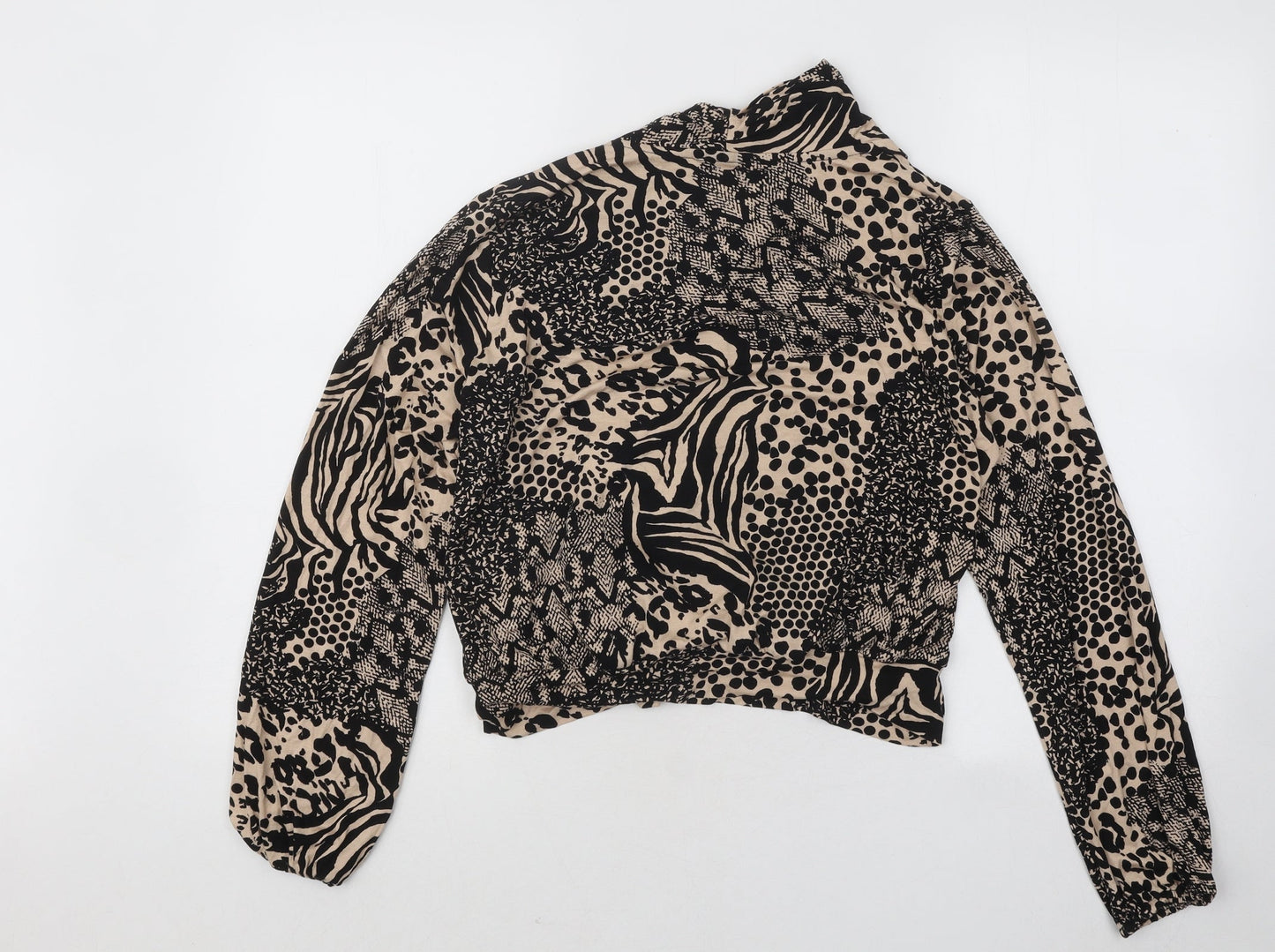 Roman Womens Black V-Neck Animal Print Viscose Pullover Jumper Size 12