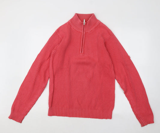 McGregor Womens Pink Mock Neck Striped Cotton Pullover Jumper Size S - Ribbed