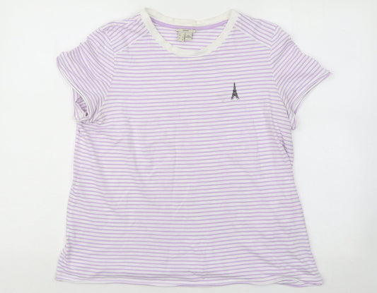 espirit Womens Purple Striped Cotton Basic T-Shirt Size L Round Neck - Eiffel Tower