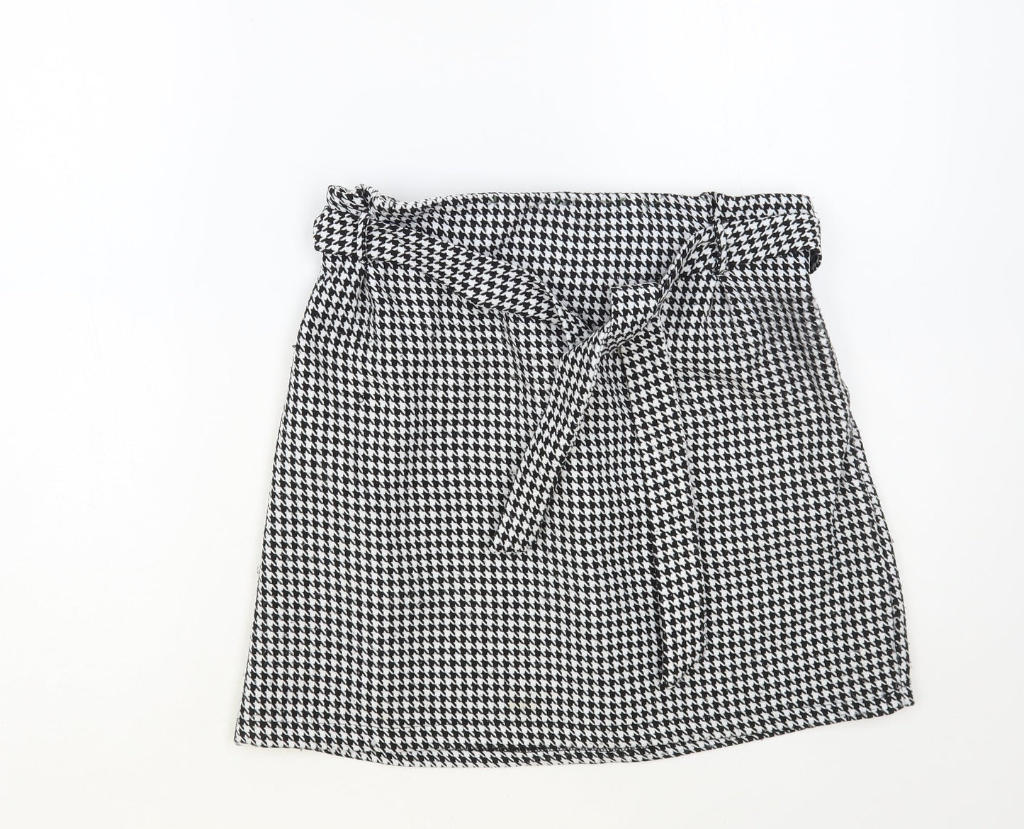 New Look Womens Black Geometric Polyester Mini Skirt Size 10 Tie
