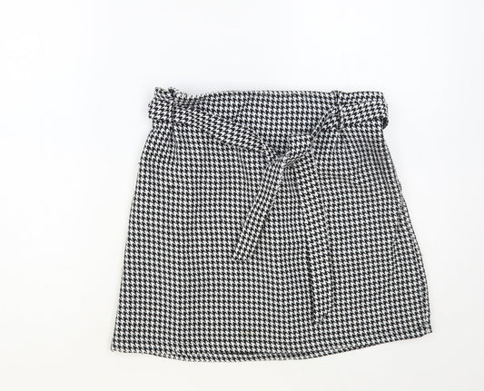 New Look Womens Black Geometric Polyester Mini Skirt Size 10 Tie