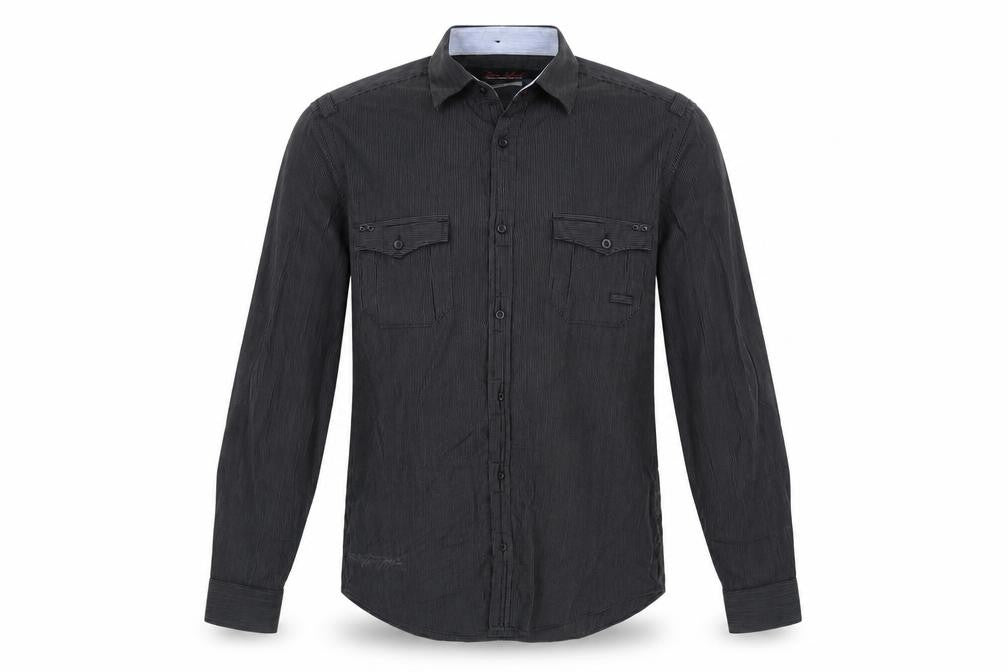 River Island Mens Black Striped Cotton Button-Up Size S Collared Button
