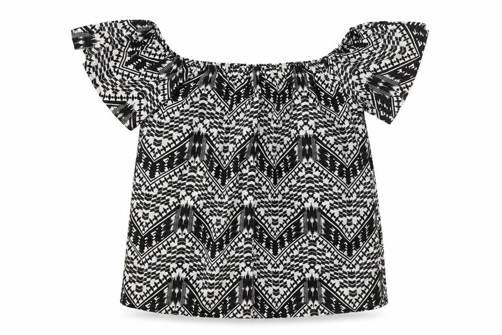 Primark Womens Black Geometric Polyester Basic Blouse Size 8 Round Neck