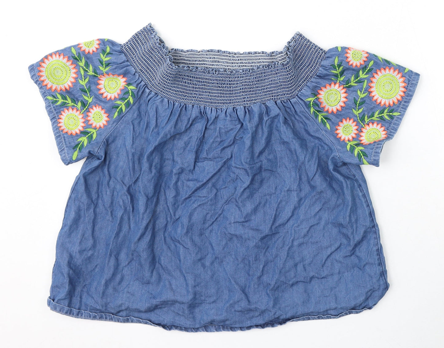Very Girls Blue Floral Cotton Basic Blouse Size 14 Years Round Neck