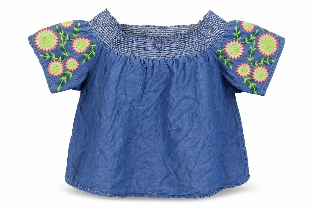Very Girls Blue Floral Cotton Basic Blouse Size 14 Years Round Neck
