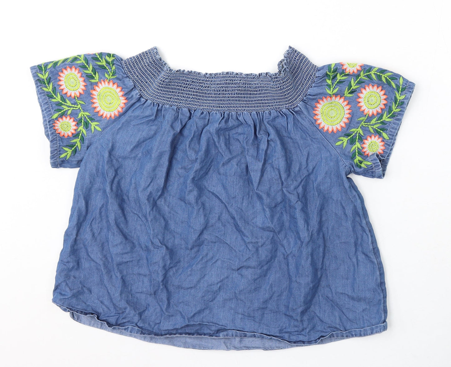 Very Girls Blue Floral Cotton Basic Blouse Size 14 Years Round Neck
