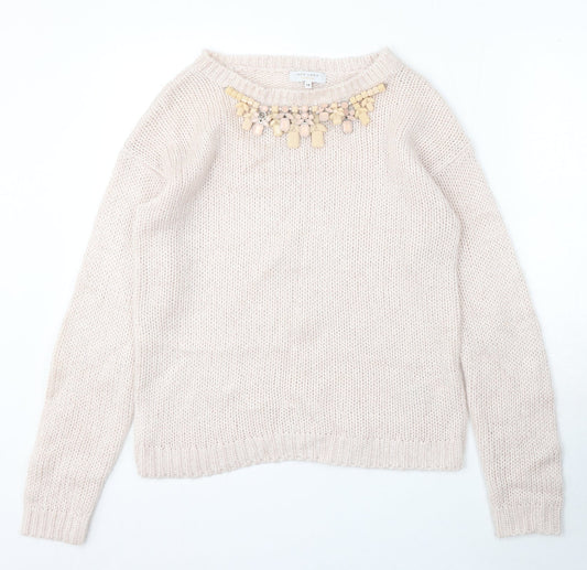 New Look Womens Beige Round Neck Acrylic Pullover Jumper Size 14