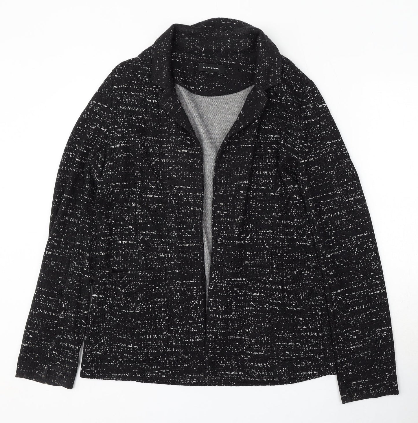 New Look Womens Black Collared Geometric Viscose Cardigan Jumper Size 12