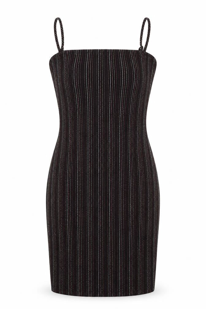FOREVER 21 Womens Black Striped Polyester Bodycon Size S Round Neck