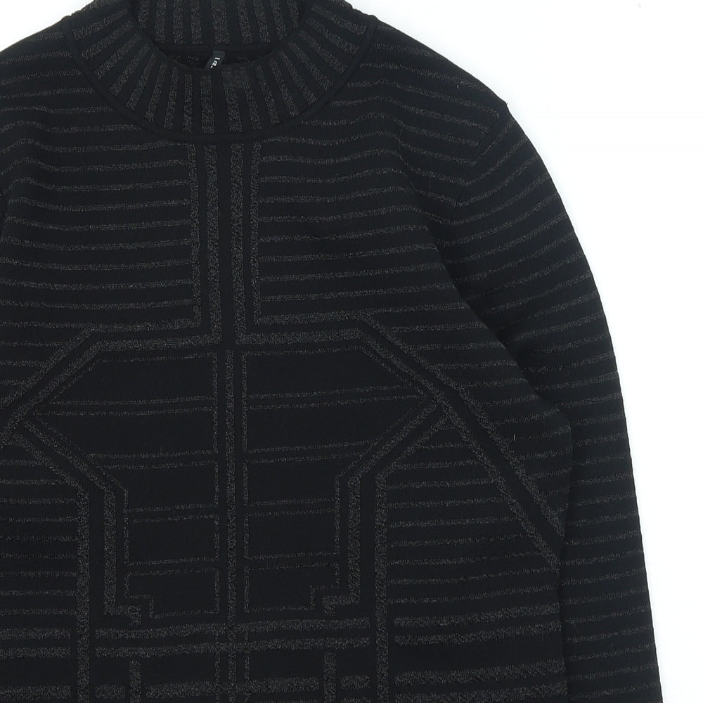 FreeQuent Womens Black High Neck Geometric Polyamide Pullover Jumper Size M