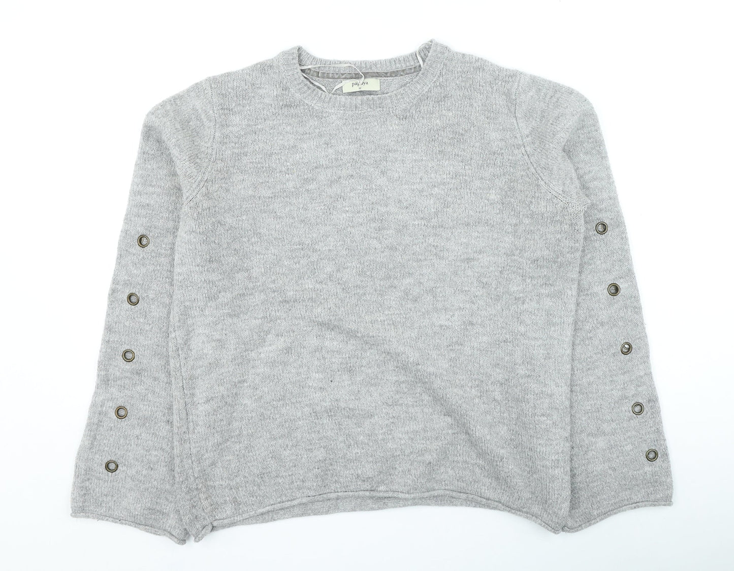 Papaya Womens Grey Round Neck Acrylic Pullover Jumper Size M