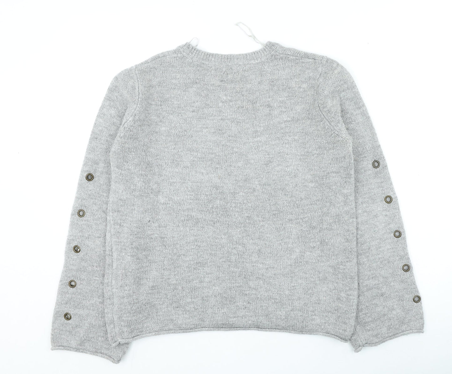 Papaya Womens Grey Round Neck Acrylic Pullover Jumper Size M