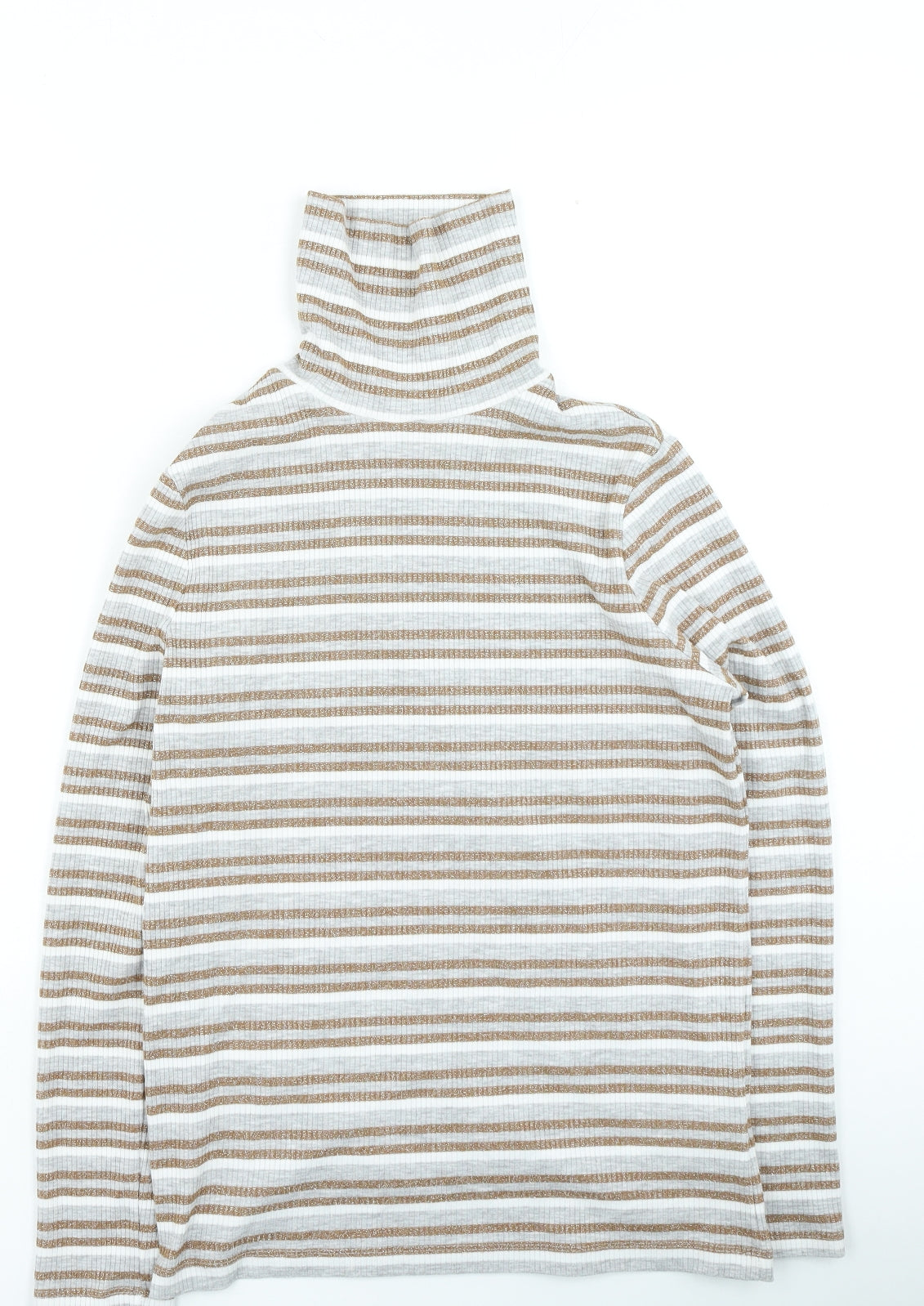 Marks and Spencer Womens Multicoloured Roll Neck Striped Polyester Pullover Jumper Size 14