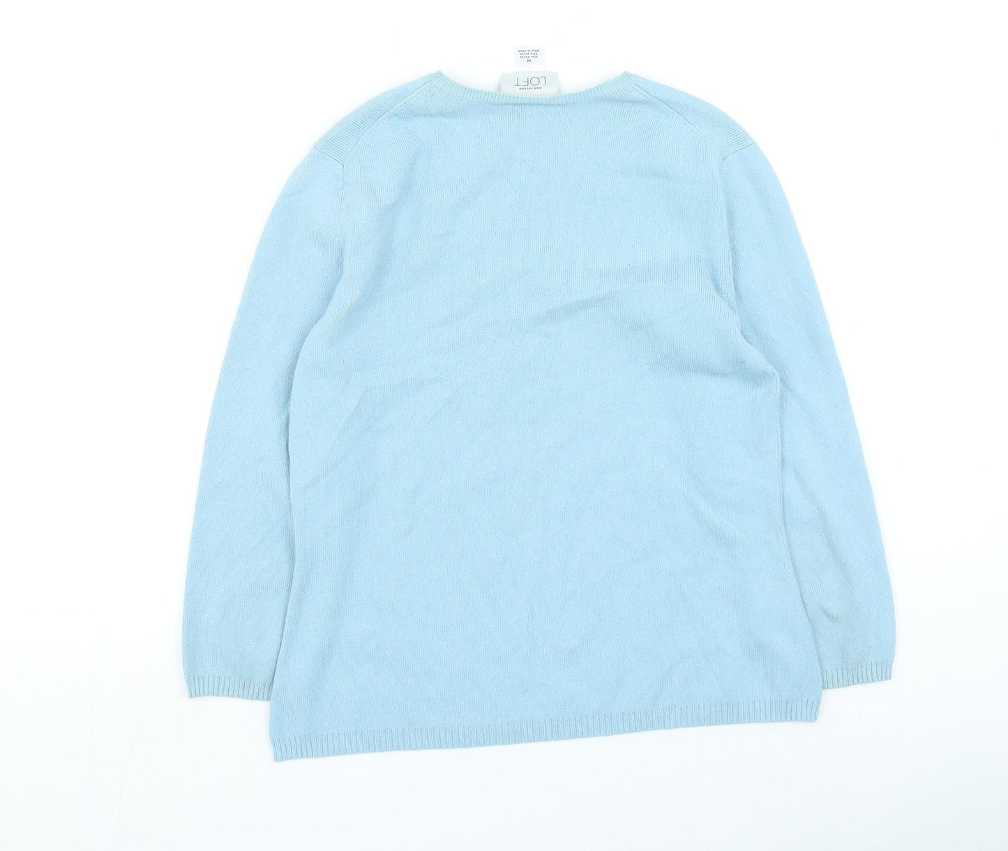 LOFT Womens Blue V-Neck Nylon Pullover Jumper Size M
