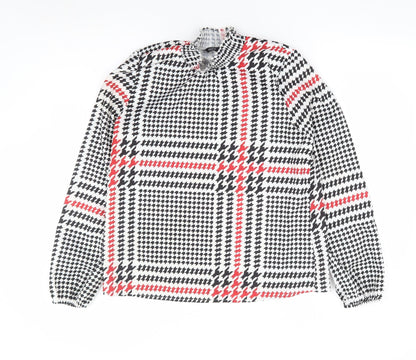 SHEIN Womens Multicoloured Plaid Polyester Basic Blouse Size M High Neck