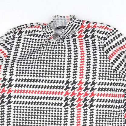 SHEIN Womens Multicoloured Plaid Polyester Basic Blouse Size M High Neck
