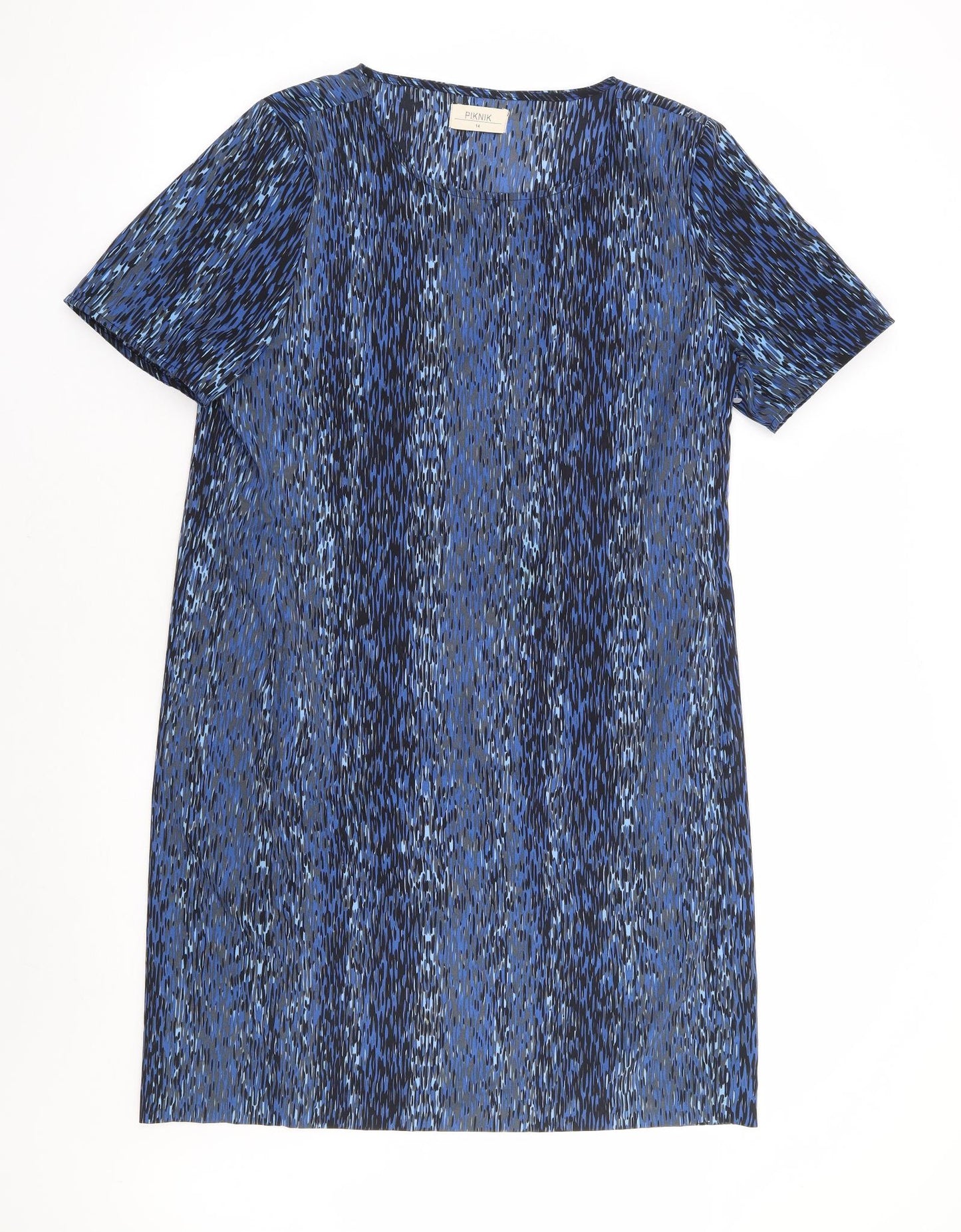 Piknik Womens Blue Geometric Polyester Shift Size 14 Round Neck Pullover