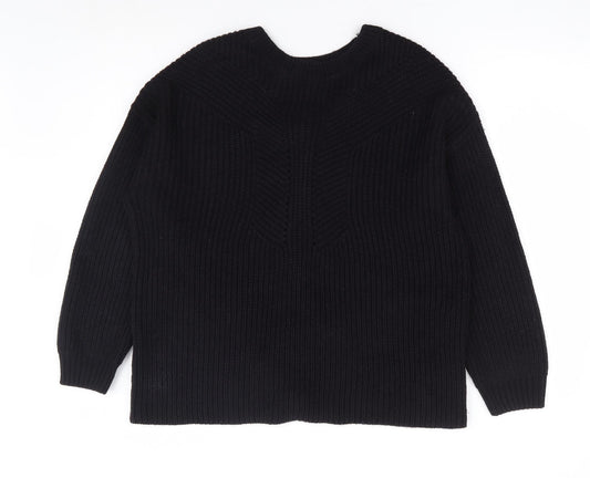 Dorothy Perkins Womens Black Round Neck Acrylic Pullover Jumper Size 14 - Tie Back Detail