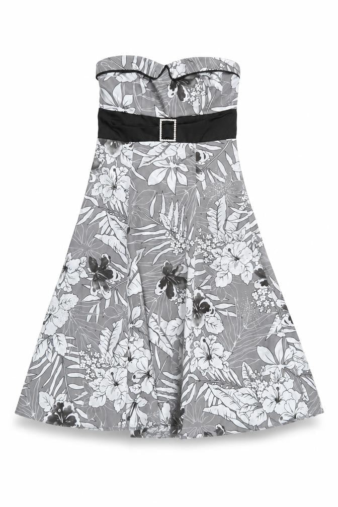 Preworn Womens Silver Floral Polyester Fit & Flare Size 8 Off the Shoulder Zip
